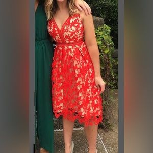 Womens Gianni Bini Orange Lace Wedding Guest Dress Size: XS